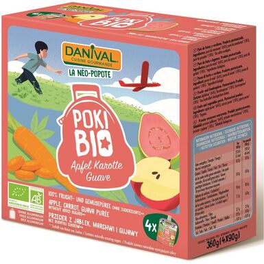 POKI PRZECIER JABŁKO-MARCHEW-GUAWA 100% OWOCÓW BEZ DODATKU CUKRÓW BIO 4x90g 