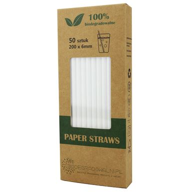 SŁOMKI PAPIEROWE BIAŁE 50szt. 