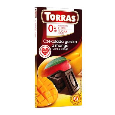 CZEKOLADA GORZKA Z MANGO BEZ DODATKU CUKRÓW BEZGLUTENOWA 75g 
