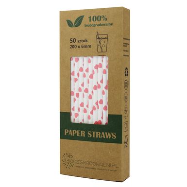 SŁOMKI PAPIEROWE CZERWONE SERCA 50szt 