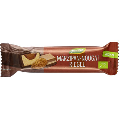 BATON MARCEPANOWY Z NADZIENIEM NUGATOWYM W POLEWIE Z CIEMNEJ CZEKOLADY BIO 40g 