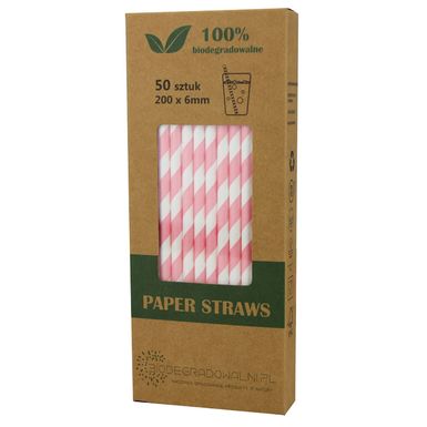 SŁOMKI PAPIEROWE RÓŻOWE PASY 50szt 