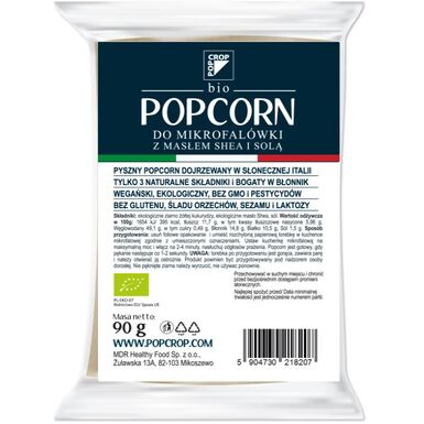 POPCORN Z ŻÓŁTEJ KUKURYDZY Z SHEA I SOLĄ DO PRZYGOTOWANIA W MIKROFALÓWCE BEZGLUTENOWY BIO 90g 