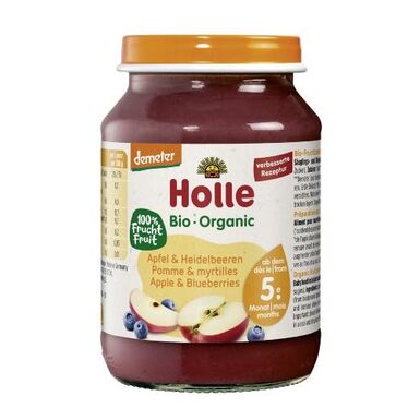 JABŁKO BORÓWKA BEZ DODATKU CUKRÓW BEZGLUTENOWE OD 5 MIESIĄCA DEMETER BIO 190g (SŁOIK) 