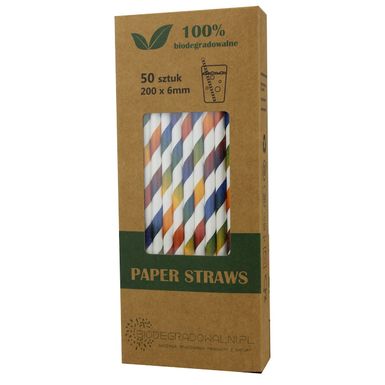 SŁOMKI PAPIEROWE WIELOKOLOROWE PASY 50szt. 