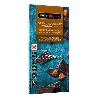 CZEKOLADA GORZKA Z ORZECHAMI LASKOWYMI ZE STEWIĄ BEZ DODATKU CUKRÓW BEZGLUTENOWA 125g 