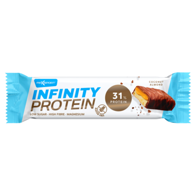 BATON PROTEINOWY Z KARMELEM, KOKOSEM I MIGDAŁAMI W CZEKOLADZIE MLECZNEJ BEZGLUTENOWY 55g 