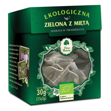 HERBATA ZIELONA Z MIĘTĄ PIRAMIDKI BIO (15 x 2g) 
