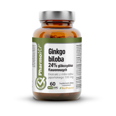 MIŁORZĄB JAPOŃSKI GINKGO BILOBA EKSTRAKT (100 mg) BEZGLUTENOWY 60 KAPSUŁEK 