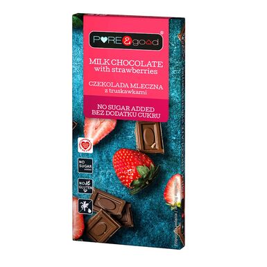 CZEKOLADA MLECZNA Z TRUSKAWKAMI BEZ DODATKU CUKRÓW BEZGLUTENOWA 75g 