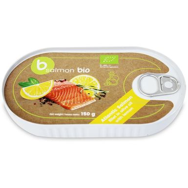 ŁOSOŚ FILET W OLIWIE Z OLIWEK Z CYTRYNĄ BIO 150g (PUSZKA) 