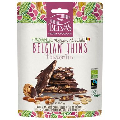 KAWAŁKI CZEKOLADY GORZKIEJ Z KARMELIZOWANYMI MIGDAŁAMI FAIR TRADE BEZGLUTENOWE BIO 120g 