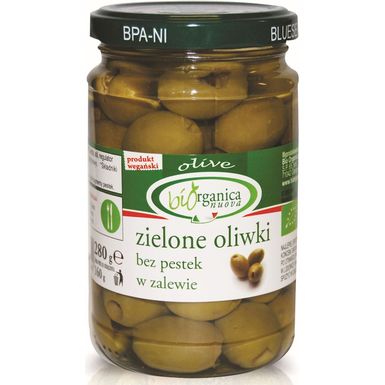 OLIWKI ZIELONE BEZ PESTEK W ZALEWIE BIO 280g (150g) (SŁOIK) 