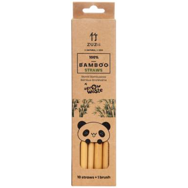 SŁOMKI BAMBUSOWE NATURALNE Z KORĄ 10szt + CZYŚCIK 