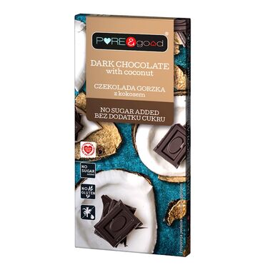 CZEKOLADA GORZKA Z KOKOSEM BEZ DODATKU CUKRU BEZGLUTENOWA 75g 