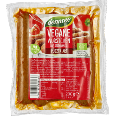 KIEŁBASKI WEGAŃSKIE Z SEITANEM PIKANTNE BIO 200g 