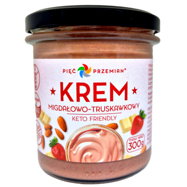 KREM MIGDAŁOWO CZEKOLADOWO TRUSKAWKOWY BEZ DODATKU CUKRÓW BEZGLUTENOWY KETO 300g 