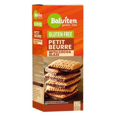 HERBATNIKI MAŚLANE PETIT BEURRE Z DODATKIEM POLEWY KAKAOWEJ BEZGLUTENOWE 115g 