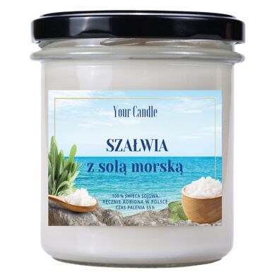 ŚWIECA SOJOWA ZAPACHOWA SZAŁWIA Z SOLĄ MORSKĄ 300ml 